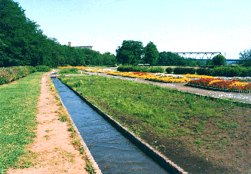 多摩川中央公園内を流れる田村分水